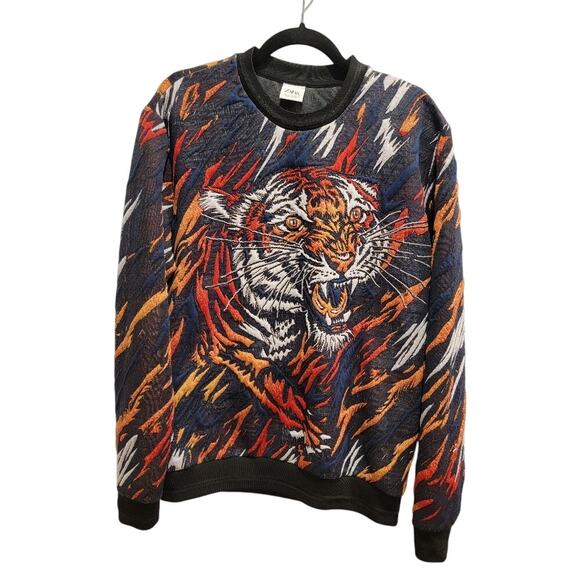 ZARA Men's Tiger in Flames Sweatshirt Size Large Slim Fit‎ RARE Find - Picture 1 of 13